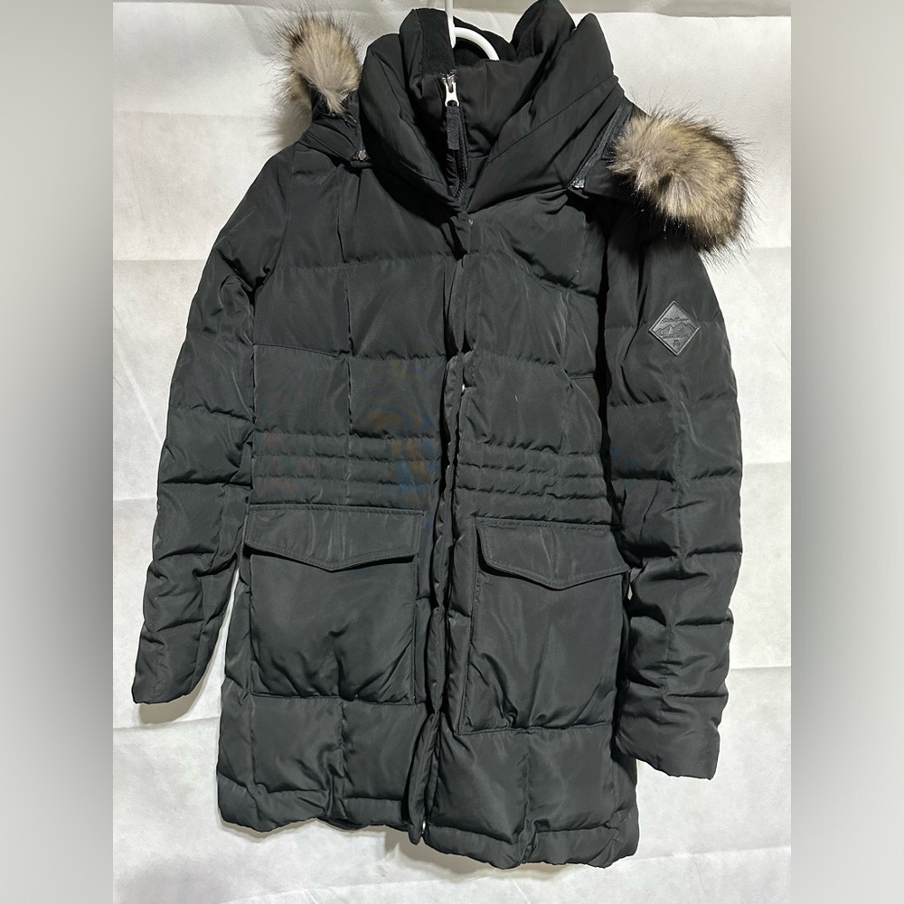 Eddie Bauer Women's Sz M Down Filled Puffer Jacket Coat Black Parka Fur Hood - Picture 3 of 7